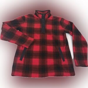 Duluth Trading Red Black Plaid Fleece Soft Cozy Quarter Snap Pullover Sweater XS